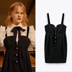 ZARA JEWEL BUTTON STRAPPY Black DRESS M